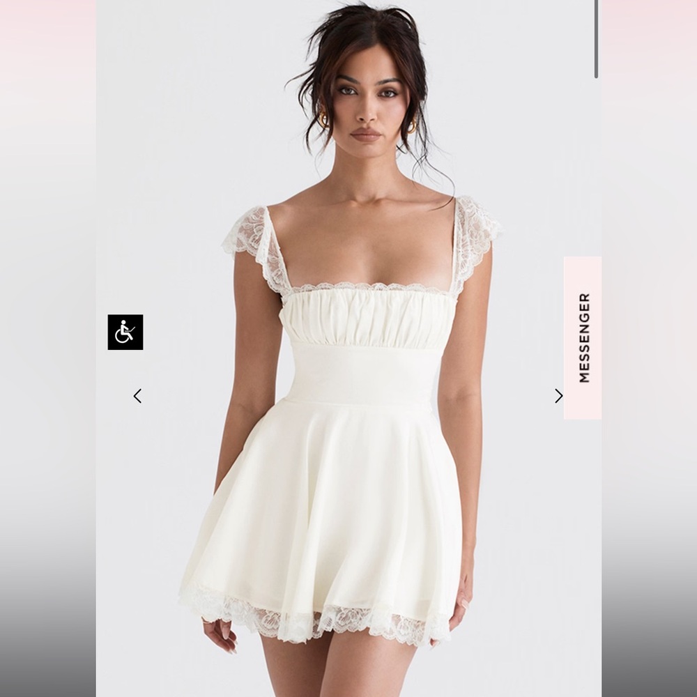 House of CB Cream Lace-Trim Mini Dress
